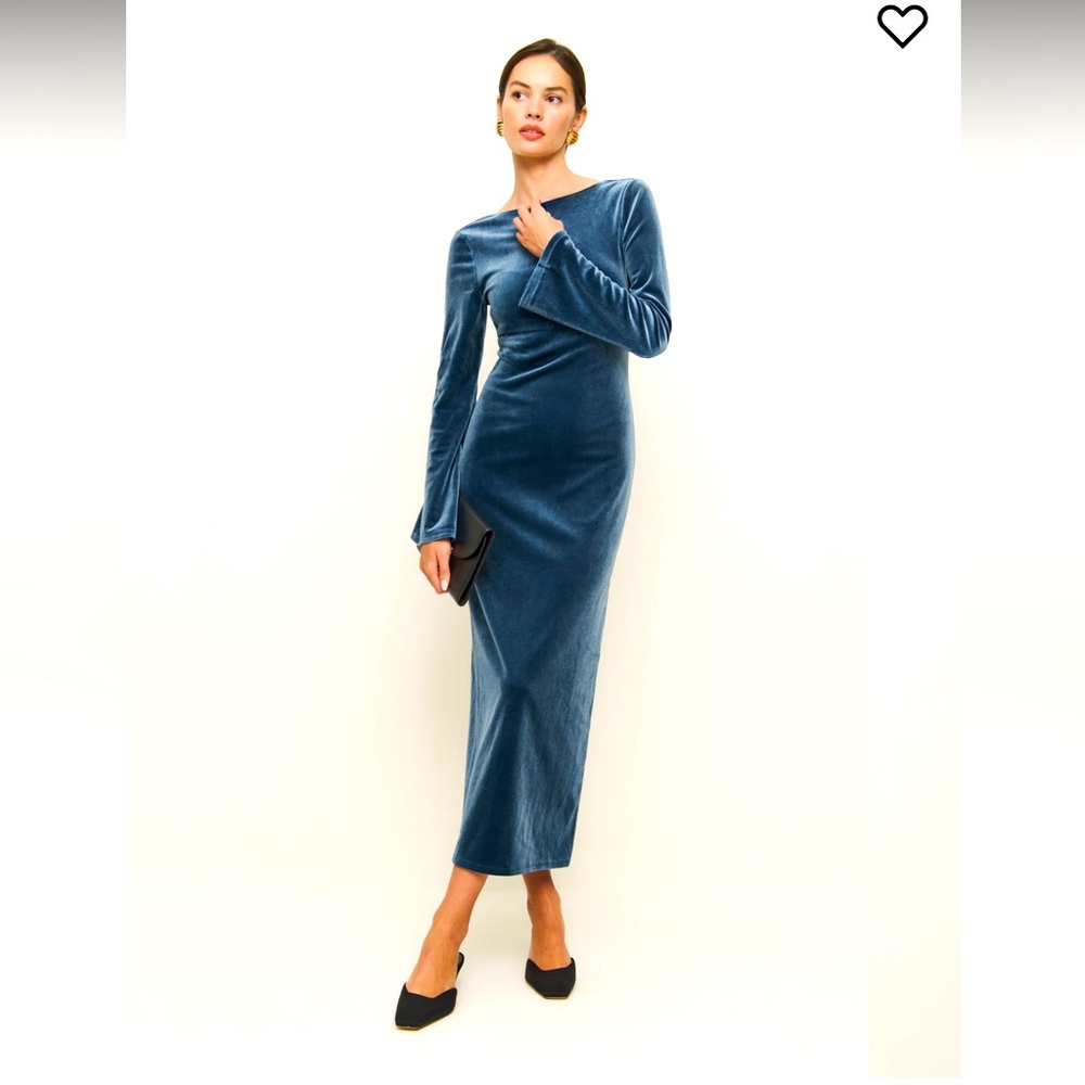 Reformation Long Velvet Blue Delphina Knit Dress Size L